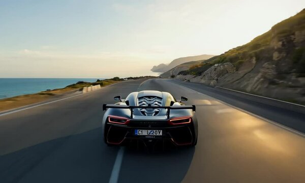 A sleek sports car speeding along a coastal highway