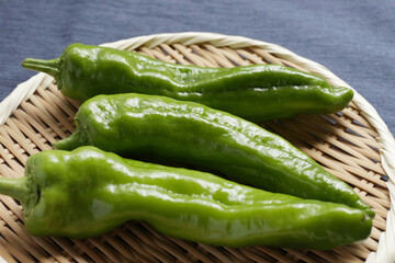 ざるにのった福耳とうがらし