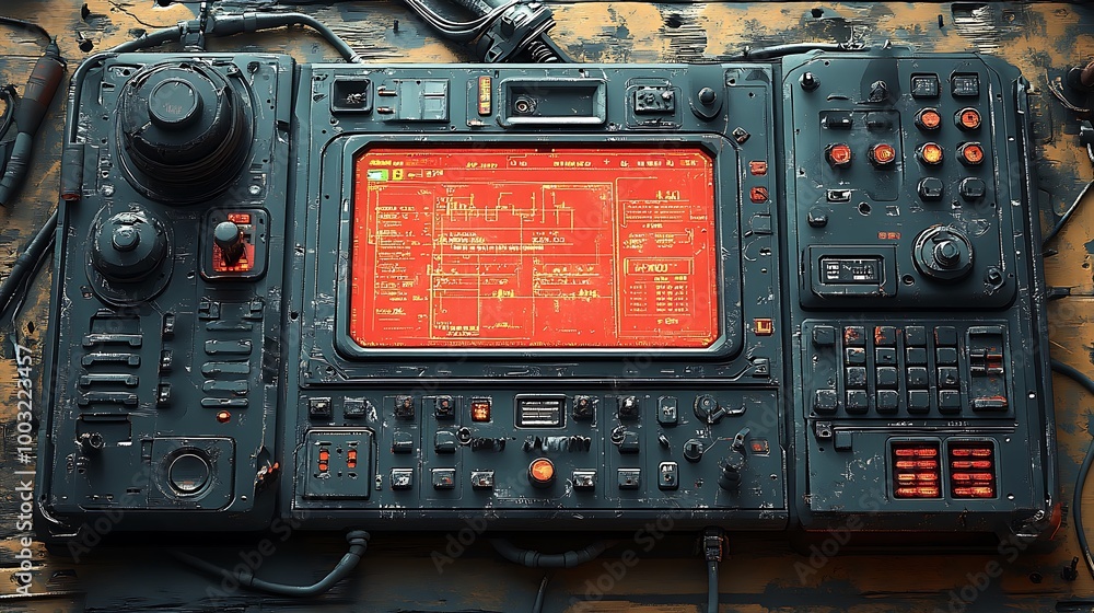 Aufkleber futuristic sci fi control panel with red screen display