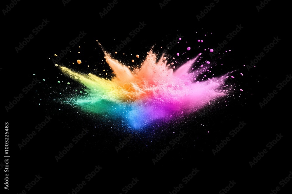 Poster the background is an abstract colored dust explosion on a black background, while the color powder i
