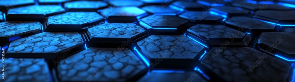 Poster three-dimensional rendering of an abstract hexagonal geometric ultra-wide background. the background