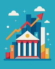 A nations central bank lowers interest rates to encourage borrowing and stimulate economic recovery.. Vector illustration