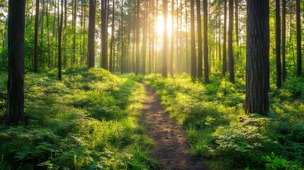 Obraz premium Green forest trees on a Caucasus, Russia, background.