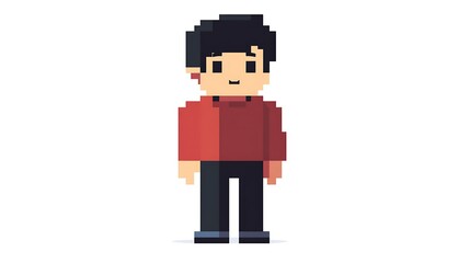 Fototapeta premium Pixel Art Character, Boy with Red Shirt and Black Hair