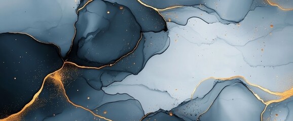 Fluid art painting with alcohol ink, liquid design illustration with gold paths, and wallpaper background with luxury decoration elements