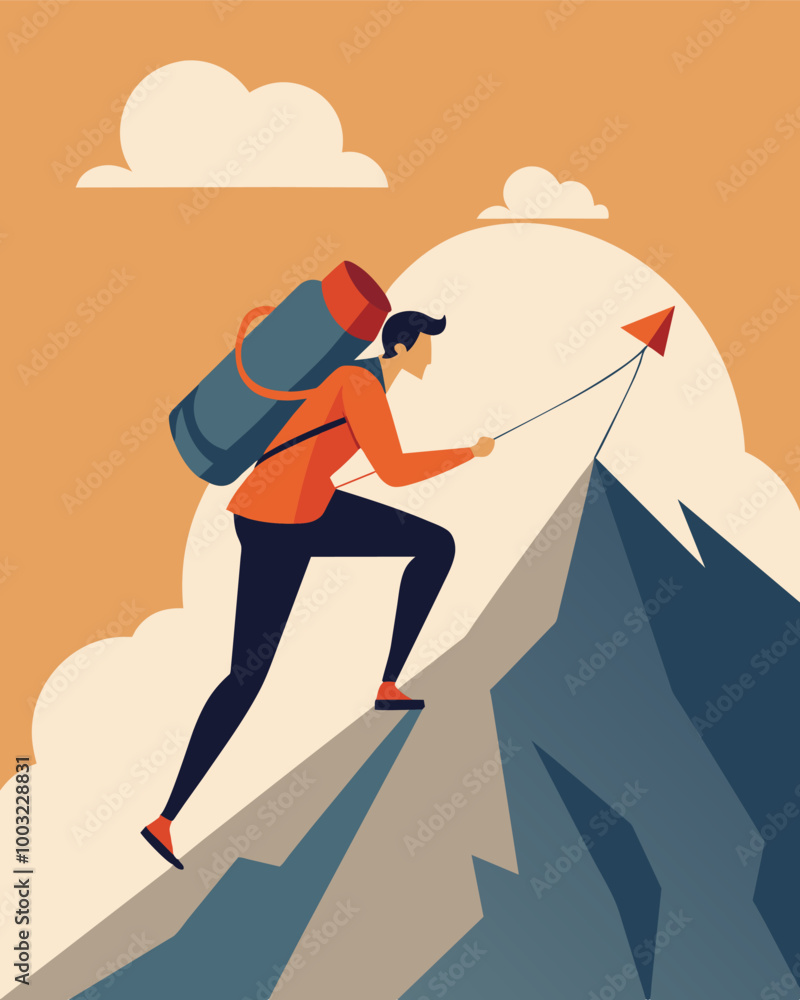 Aufkleber a person carrying a heavy backpack of debt up a steep mountain with the debt avalanche od serving as