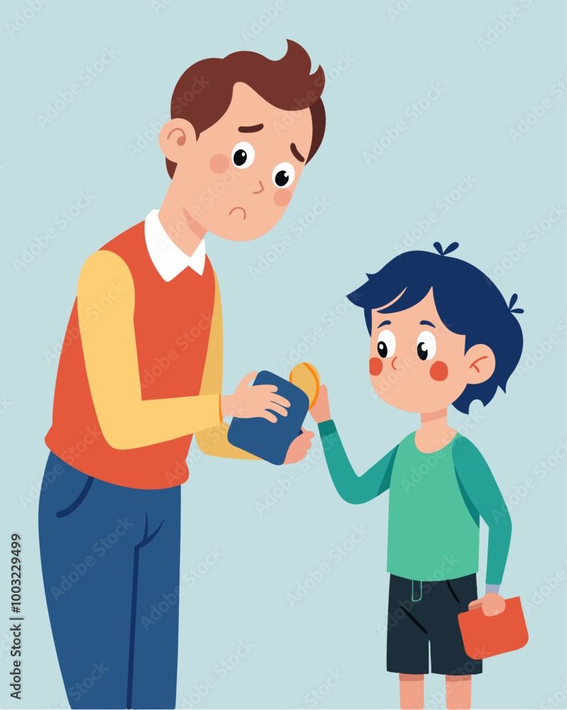 Poster a parent reaches into their wallet to give their child some money only to pull out an empty wallet a