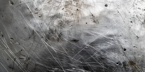 Close-up of scratched metal surface with grunge texture, scratches, and scattered imperfections