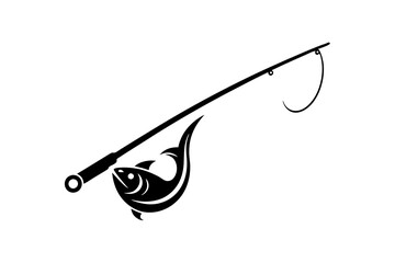 Fishing rod logo, white background 