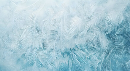 Obraz premium Texture of ice patterns on glass in winter frost. Christmas background with frosty pattern. Winter background concept.