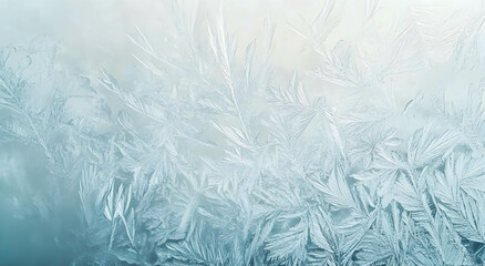 Obraz premium Texture of ice patterns on glass in winter frost. Christmas background with frosty pattern. Winter background concept.