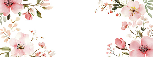 Fototapeta premium Watercolor floral frame with soft pink flowers, for invitations or greeting cards. Floral frames concept.