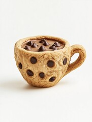 An isolated coffee cup-shaped cookie made of soft and thick cookie on white background with copy space