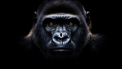 Obraz premium Wild black gorilla face created with generative AI technology.