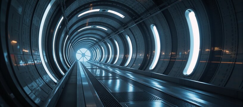 A stunning 3D rendered image showcases an otherworldly futuristic tunnel