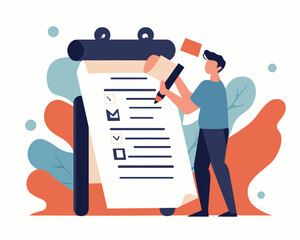 Businessman Writing Rules and Regulations Document, Corporate Compliance Policy, Flat Minimalist SVG Vector, Standard Operating Procedures Concept