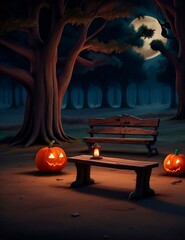 halloween pumpkin on a bench