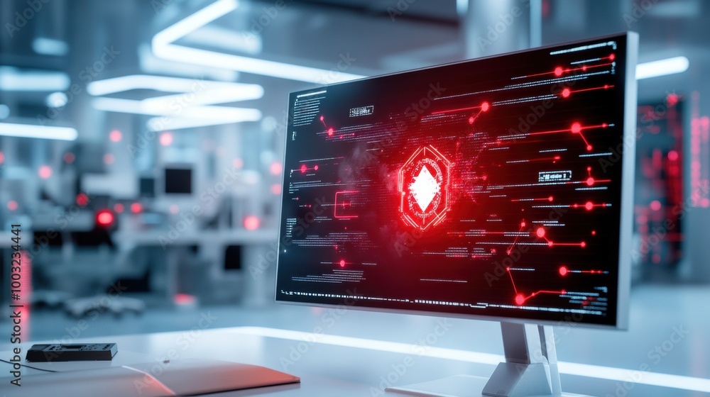 Poster futuristic computer screen with cyber security data visuals
