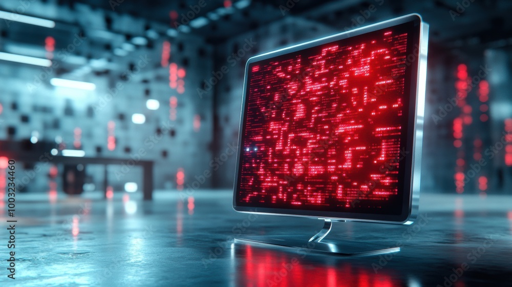 Poster futuristic computer display with red digital interface