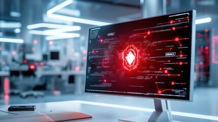 Futuristic Computer Screen with Cyber Security Data Visuals
