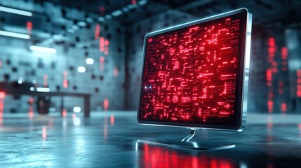 Futuristic Computer Display with Red Digital Interface
