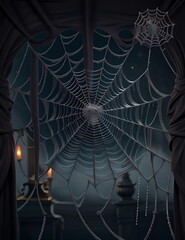 spider web with dew drops