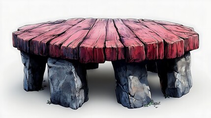 Stone and wooden table isolated on white background. Rustic, fantasy, medieval, and game design table.