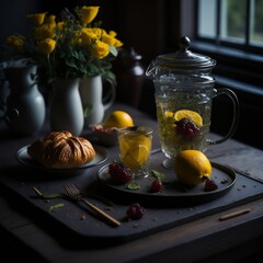 still life with tea and lemon