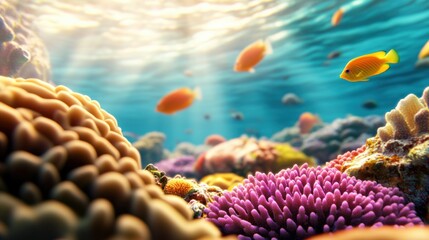Obraz premium A colorful coral reef with fish swimming around it, AI