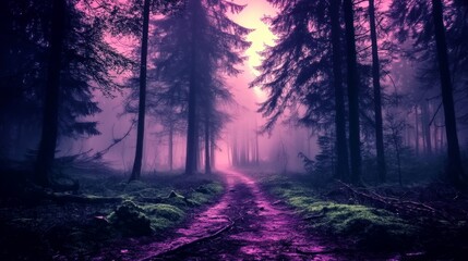 Fototapeta premium The fog in the forest at night HD 8K wallpaper Stock Photograph