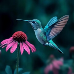 Fototapeta premium Photo of hummingbird on flower in HD 8K wallpaper