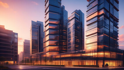 modern office building in sunset
