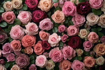 Naklejka premium Stock wallpaper featuring pink and yellow roses.