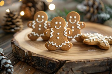 Fototapeta premium Generative Ai illustration. Christmas homemade gingerbread cookies on wooden table