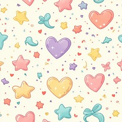 A pattern of hearts and stars on a white background