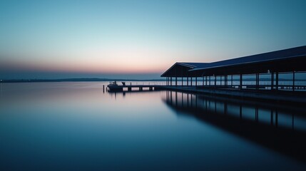 Peaceful Lakeside Sunset Reflects Serene Atmosphere at Dusk
