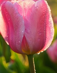 Pink tulip with dew drops