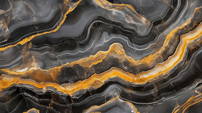 A bright ebony-textured geode wallpaper featuring yellow topaz marble stone with platinum veins