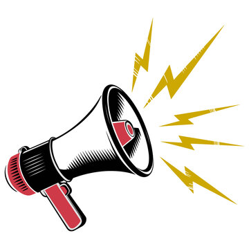  Megaphone: A vibrant vector illustration in flat style depicting a loudspeaker This icon is a quintessential symbol for alert announcements, advertising, and business