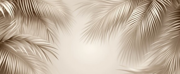 Palm leaves. Beige palm leaves on a light background. Wallpaper for internal use.
