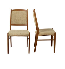 1970s oatmeal tweed upholstered dining chairs. 
Solid teak furniture. No background png.