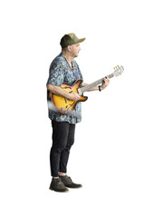  Performer on stage. Portrait of a man playing a guitar. No background png.