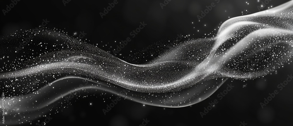 Poster wave of digital particles on a modern abstract black background. visualization of big data.