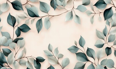 Wall murals with painted grass. Beautiful leaves on a beige background. Wall wallpaper.