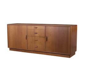 Vintage teak credenza with tambour doors. Mid-century modern furniture. No background png.