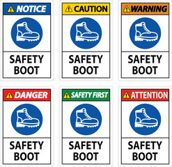 Caution Safety Boot Sign for Workplace or Construction Area