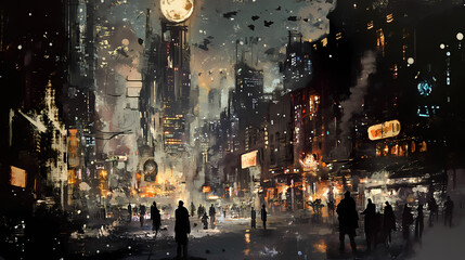 Artistic concept painting of a cyberpunk city or smart city, background illustration. Cyberpunk Dystopia. Illustration