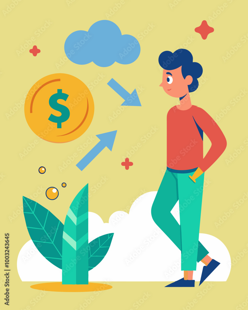Poster a person confidently turns down a tempting impulse purchase knowing that every dollar saved and inve