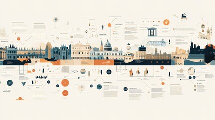 A comprehensive timeline infographic displaying multiple phases of a project or historical events with detailed annotations and visual highlights
