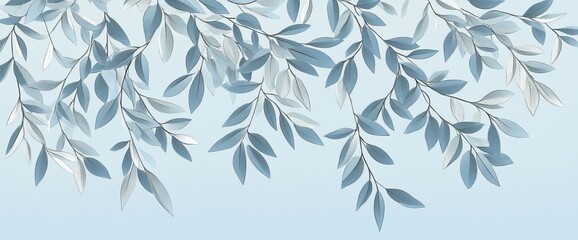 Background with eucalyptus leaves and branches in watercolor. Blue and green watercolor texture design for banners, prints, wall art and interior decor.